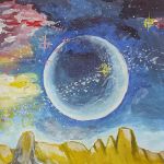 Пономоренко Александра, Саратовская область, г. Энгельс, р.п. Приволжский, муниципальное бюджетное учреждение «Дворец культуры «Восход», кружок декоративно - прикладного искусства «Творчество». Руководитель - Миколина И.Н. Название работы: «Космический пейзаж». Диплом III степени.